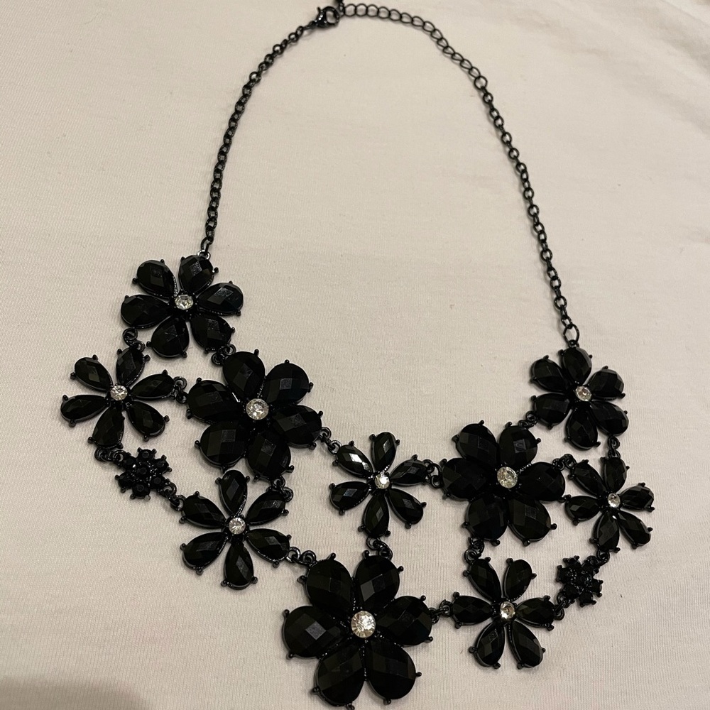 Charming Charlie black flower statement necklace